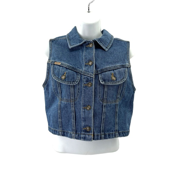 Express Jackets & Blazers - Vintage 90s Express Denim Vest Women Small Blue Jean Cropped Layer Straps
